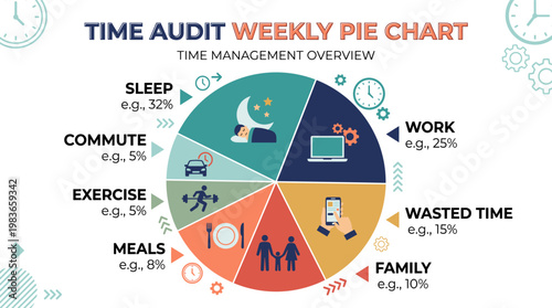 Weekly time audit pie chart showing sleep, work, and leisure balance