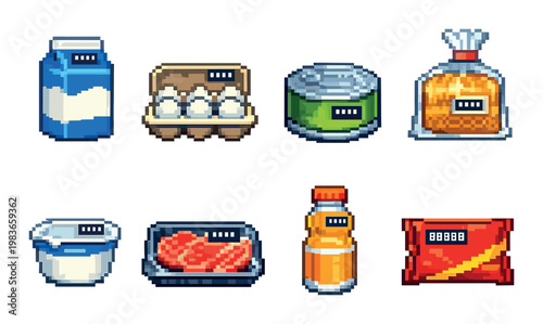 Grocery item icons displayed in grid on dark gradient background