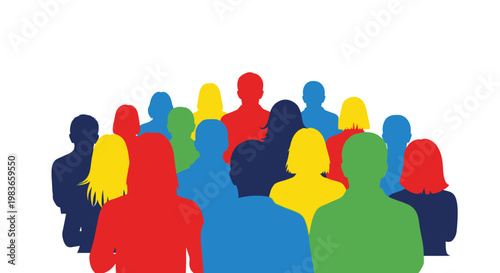 A vibrant collection of colorful human figures are depicted in a tightly knit group suggesting community and togetherness a striking silhouette high quality professional