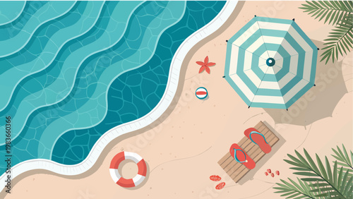 Top View Beach Summer Vacation Flat Design Illustration Vector
