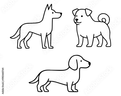 Dog illustration icon set with outline design