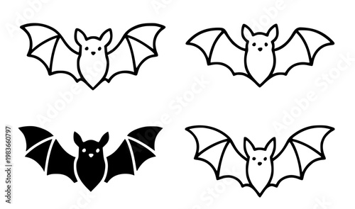 Bat illustration icon set with outline design