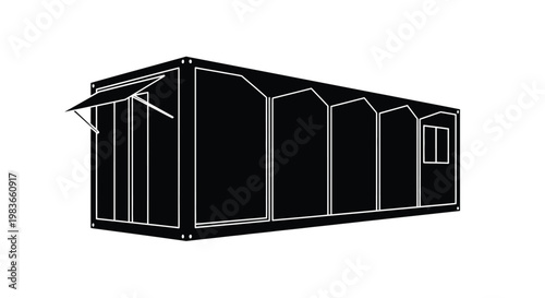 Black outline of a shipping container structure minimalist silhouette
