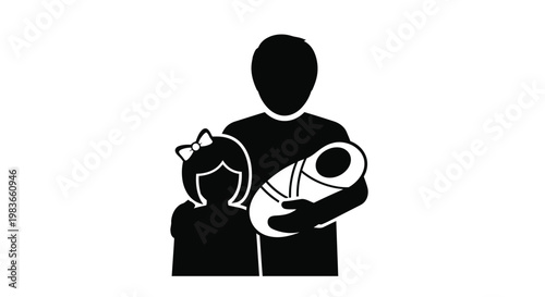 Family with a baby a child and parent in black silhouette