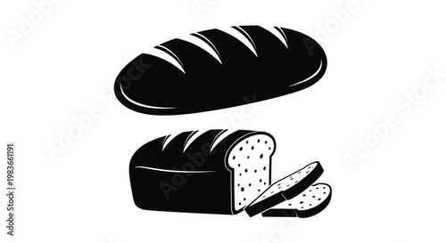 Black and white illustration of bread loafs in a graphic silhouette