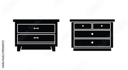 Two black nightstands depicted in a minimalist flat silhouette