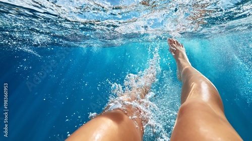Swimmer Glides Through Clear Water in Tropical Location During Sunny Day