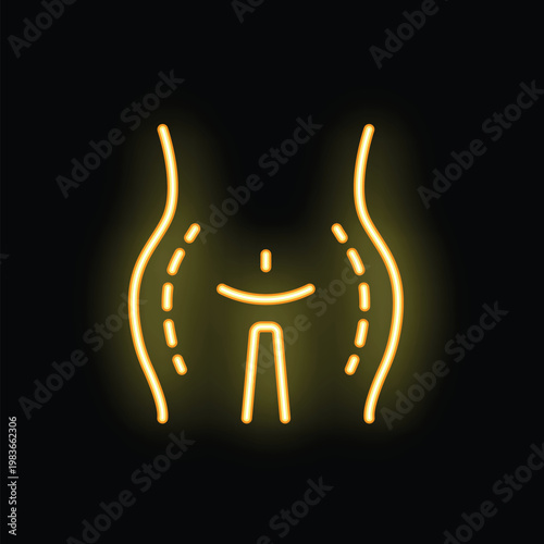 Neon yellow icon of a female body showing the result of a liposuction surgery