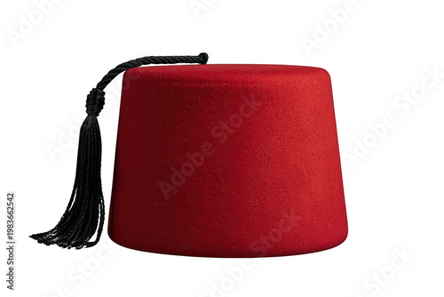 Red felt fez with black tassel, a traditional ottoman empire headwear, symbolizing turkish and middle eastern culture