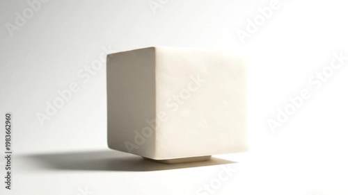 Beige cube on white background.
