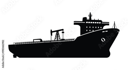 A striking black silhouette portrays a large cargo ship at sea showcasing its industrial design and maritime power silhouette high quality professional detailed modern