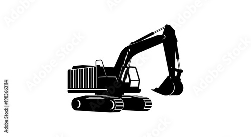 Black silhouette of an excavator machine.