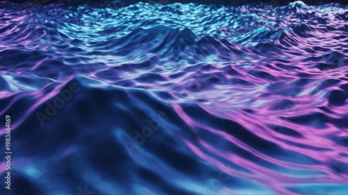 Ocean Waves with Neon Purple and Blue Glowing Liquid Light Surface