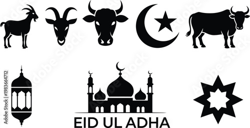 Vector illustration of people silhouettes and city architecture landmarks including a house, church, mosque, and the Taj Mahal monument