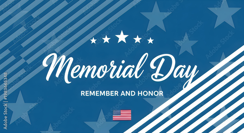 Obraz premium Memorial Day poster with American flag stripes, stars, and remember and honor text for patriotic celebration