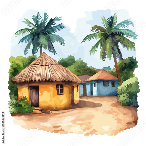 Togoville. Togoville hand drawn watercolor illustration on white background