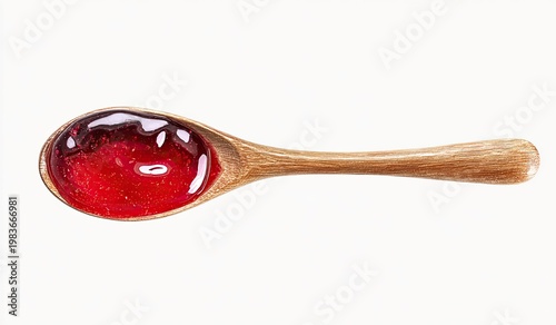Vibrant Red Jam Spoon Isolated on White Background.