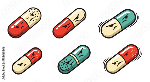 Cartoon capsule set with facial expressions