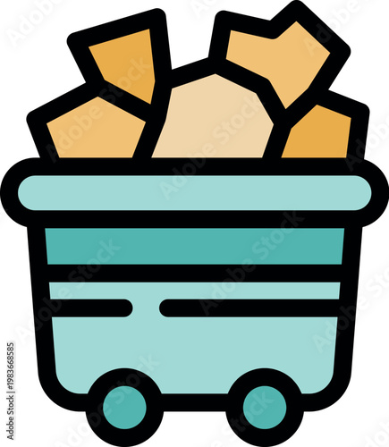 Mining cart transporting extracted gold nuggets and stones, representing the process of gold mining and resource extraction