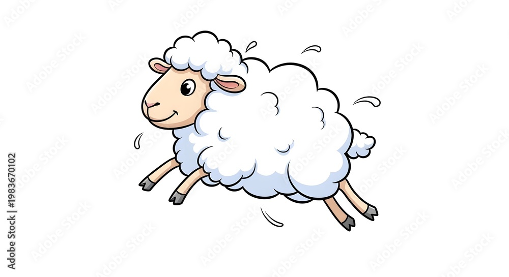 Obraz premium Cute Cartoon Sheep Jumping Happily. Playful Lamb Leaping with Joy, Isolated Vector Illustration on White Background.