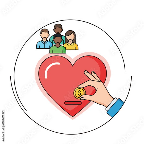 Donor Heart with Community Support and Donor Hand Offering Coin
