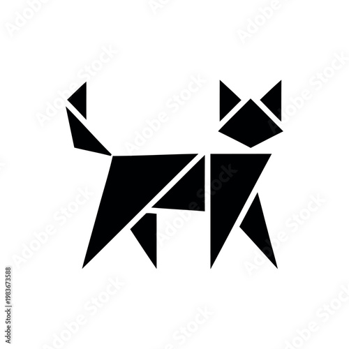 Geometric cat in black white background, abstract