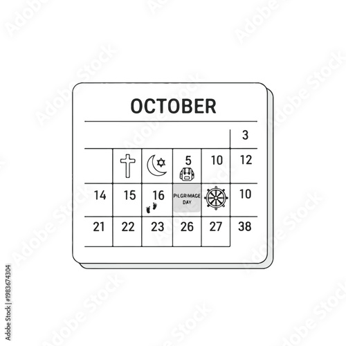 Calendar Page October with Icons
