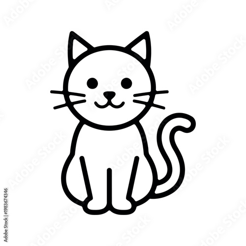 Smiling cartoon cat black and white line smiling feline