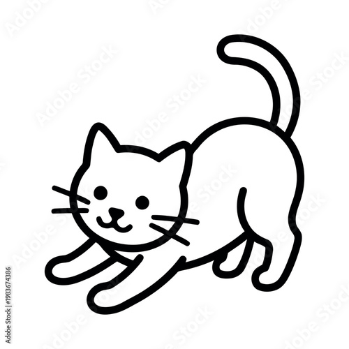 Stretching cat playful pose, outline feline animal