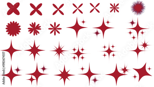 A collection of various red star and flower shapes