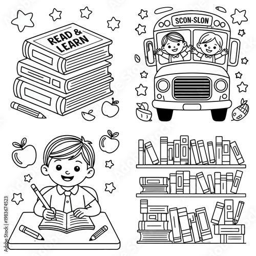 Children Reading Books in Classroom.