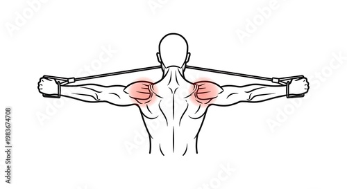 Rear delt fly exercise vector illustration, upper back workout