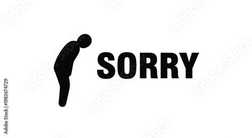 A stark black silhouette of a bending figure accompanies the bold text sorry conveying apology and regret silhouette high quality professional detailed modern elegant