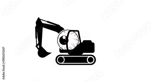 Black silhouette of an excavator machine.