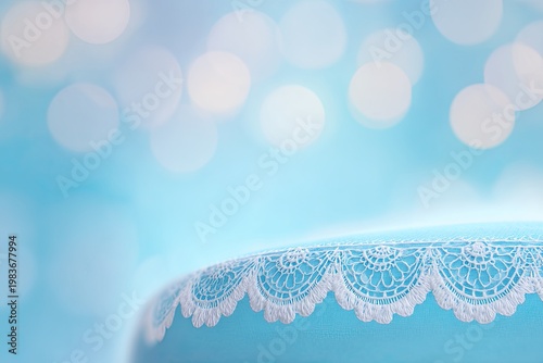 Elegant Blue Lace Border with Bokeh Lights Background.