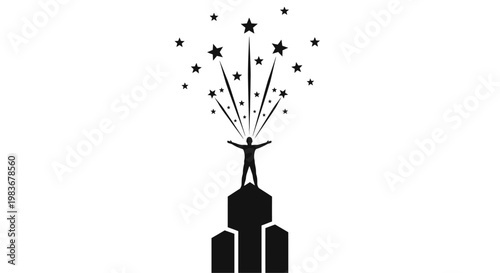 A person celebrating on a building rooftop.