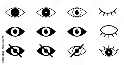 Eye icon set. Eyesight symbol. Hide and show password icons. Eyes open and closed vector icons. See and unsee eye icon set. Eye password hidden view private vector icon