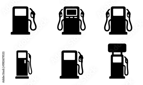 Gas station icon set, fuel pump vector symbols, 6 petrol station signs for navigation