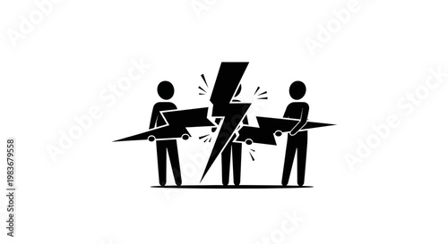 Two people arguing with broken laptop.