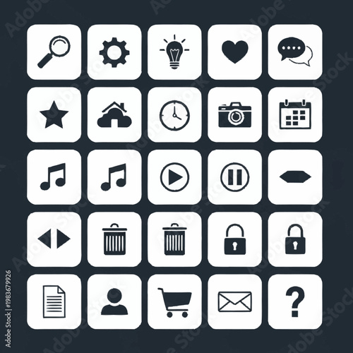 Collection of modern flat design icons for web and mobile applications.