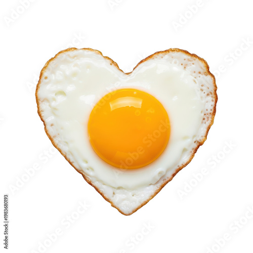 A cute heart-shaped fried egg with a runny yolk inside. Isolated png