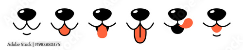Dog tongue smile face icon. Happy puppy cat tongue face mouth cartoon cute animal vector icon.