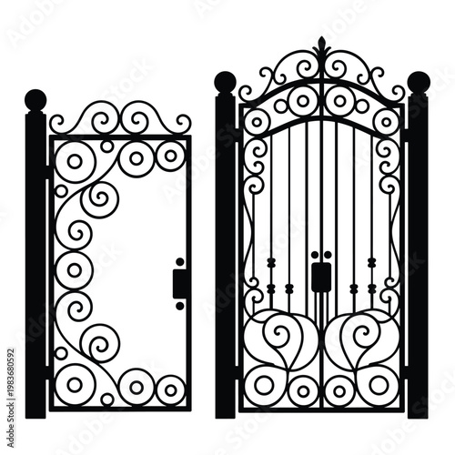 Ornate wooden folding screen with oval and floral carvings isolated on white background, Vector