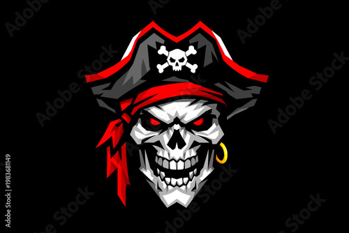 Pirate Skull Mascot Gaming Logo Vector Illustration