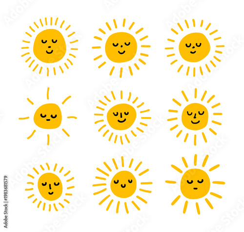 Cute sun vector face cartoon icon. Emoji sun kawai smile logo