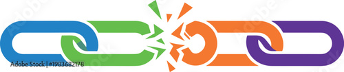 A broken chain link on transparent background symbolizing separation or disconnection