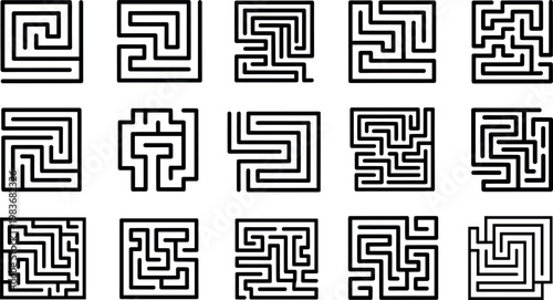A set of intricate maze designs on transparent background