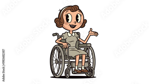 A cartoon woman in a wheelchair with a friendly smile on transparent background