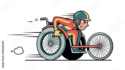 A determined athlete in a racing wheelchair speeding on transparent background