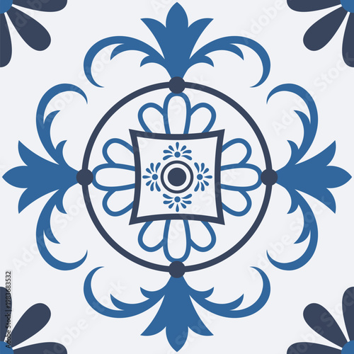 Traditional mexican and portuguese porcelain ceramic tile patterns. Azulejo, talavera mediterranean patchwork tile vector illustration set